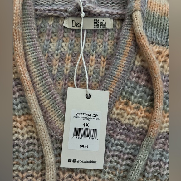 NWT DEX Hoodie Sweater Pocket Pastel Rainbow 1X - Picture 5 of 8